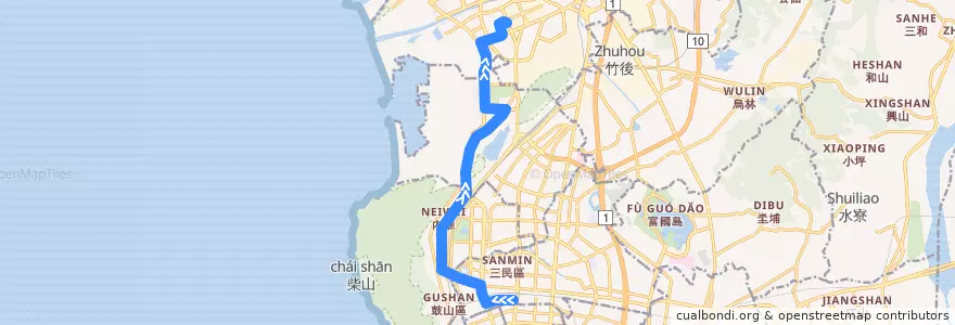 Mapa del recorrido 218A(返程) de la línea  en Kaohsiung.