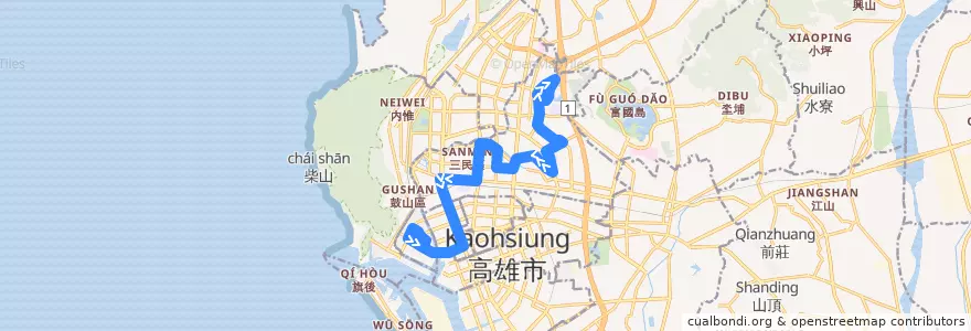 Mapa del recorrido 33A(往程) de la línea  en 高雄市.