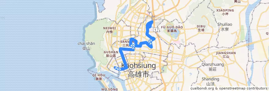 Mapa del recorrido 33A(返程) de la línea  en 三民區.