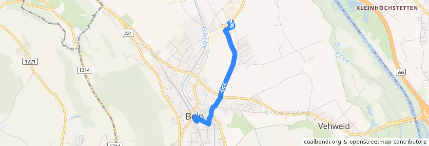 Mapa del recorrido Bus 332: Belp Aemmenmatt => Belp Bahnhof de la línea  en Belp.