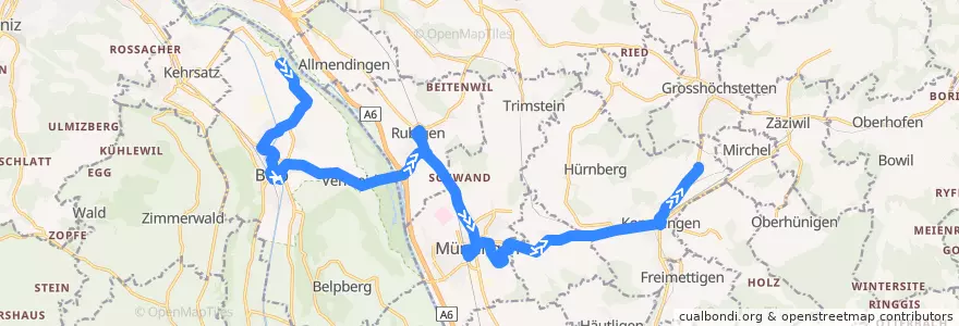 Mapa del recorrido Bus 160: Bern Flughafen => Konolfingen Dorf de la línea  en Verwaltungsregion Bern-Mittelland.