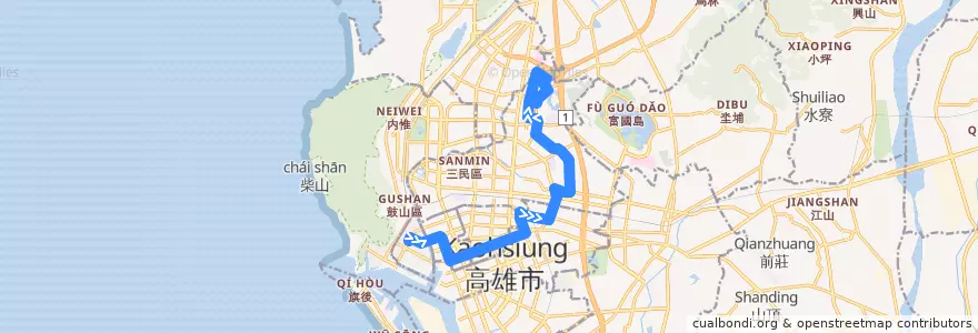 Mapa del recorrido 77路(返程) de la línea  en Гаосюн.