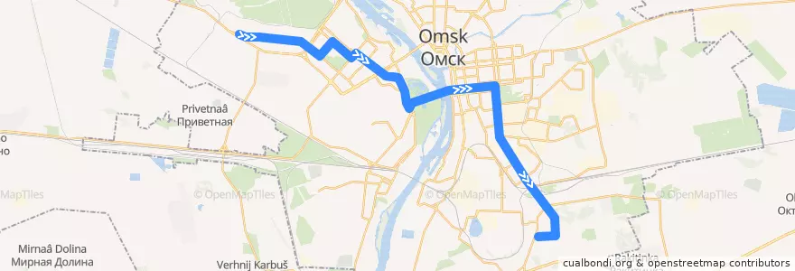 Mapa del recorrido Автобус №61 : пос. Солнечный - Гашека de la línea  en городской округ Омск.