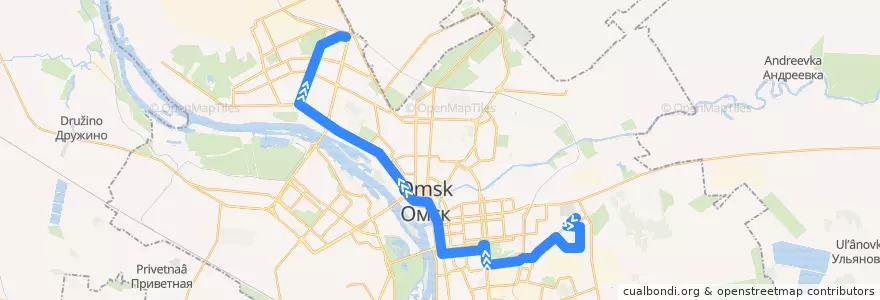 Mapa del recorrido Автобус №73 : пос. Чкаловский - Стрельникова de la línea  en городской округ Омск.