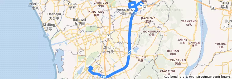 Mapa del recorrido 燕巢快線(返程) de la línea  en Kaohsiung.