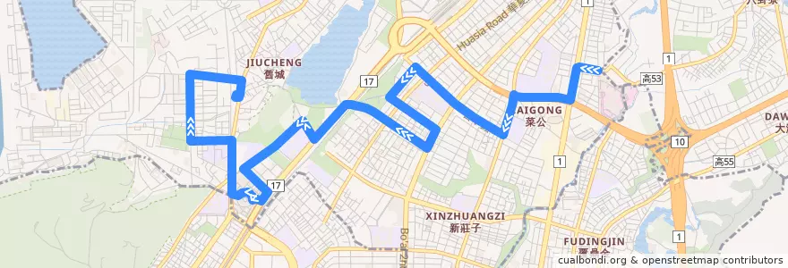 Mapa del recorrido 38A(返程) de la línea  en 左營區.