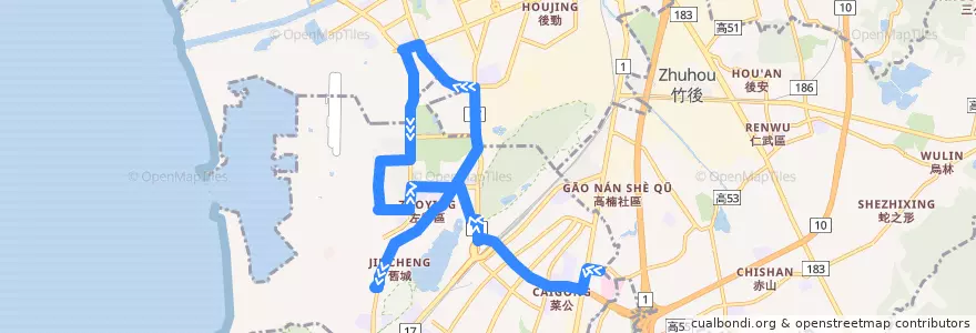 Mapa del recorrido 39路(返程) de la línea  en 左營區.