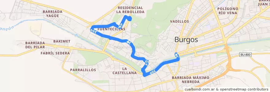 Mapa del recorrido L18: Fuentecillas - Pza Mio Cid de la línea  en Burgos.