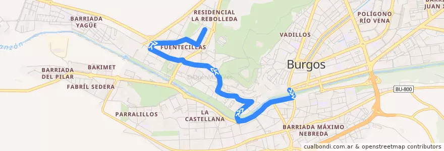 Mapa del recorrido L18: Pza Mio Cid - Fuentecillas de la línea  en Burgos.