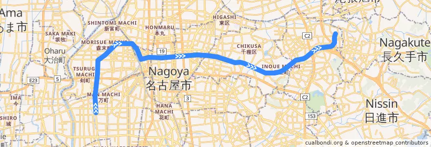 Mapa del recorrido 名古屋市営1号線東山線 de la línea  en 나고야 시.