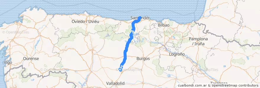 Mapa del recorrido Línea Palencia-Santander de la línea  en España.