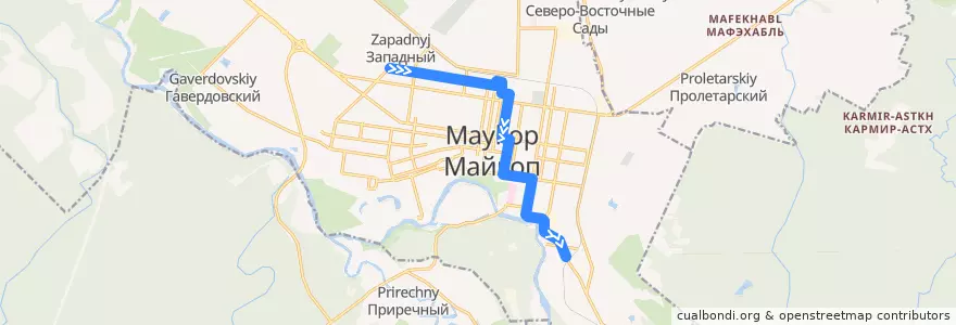 Mapa del recorrido Троллейбус №5: ул. Шоссейная => ул. Юннатов de la línea  en городской округ Майкоп.