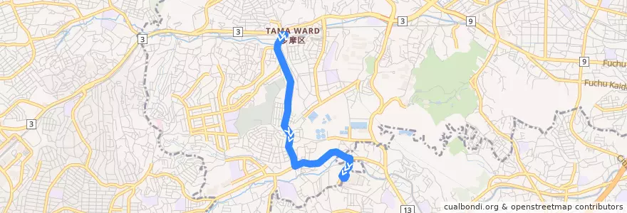 Mapa del recorrido 生田線 de la línea  en 多摩区.