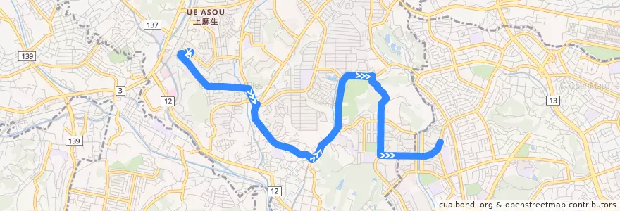 Mapa del recorrido 柿生線 de la línea  en Асао.
