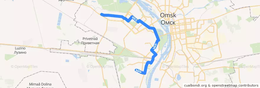 Mapa del recorrido Автобус №21 : Кожевенный завод - пос. Солнечный de la línea  en городской округ Омск.