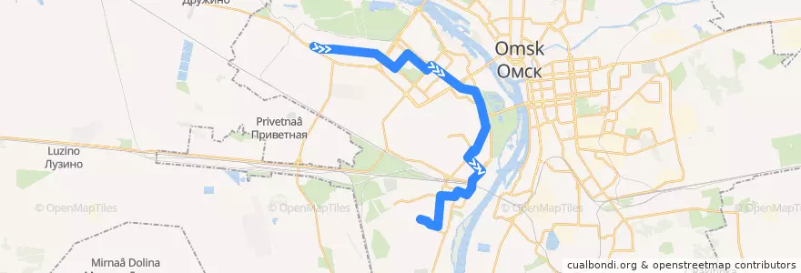 Mapa del recorrido Автобус №21 : пос. Солнечный - Кожевенный завод de la línea  en オムスク管区.
