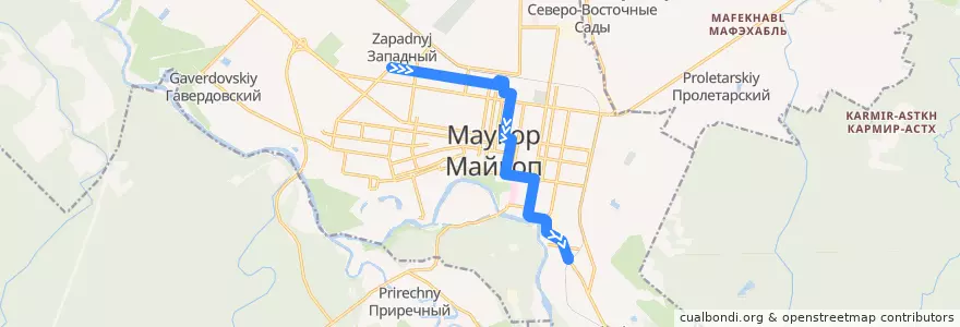 Mapa del recorrido Троллейбус №7: ул. Юннатов => ул. Шоссейная de la línea  en городской округ Майкоп.