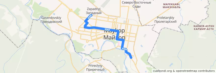 Mapa del recorrido Троллейбус №7: ул. Шоссейная => ул. Юннатов de la línea  en городской округ Майкоп.