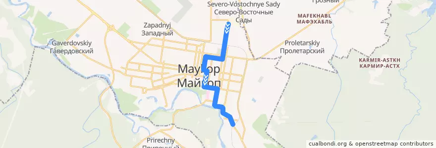 Mapa del recorrido Троллейбус №9: ул. Шоссейная => редукторный завод de la línea  en городской округ Майкоп.