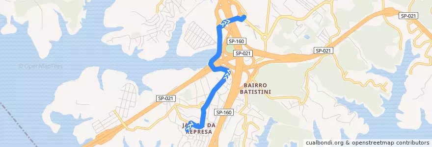 Mapa del recorrido 39: Jd. Represa => São Pedro de la línea  en São Bernardo do Campo.