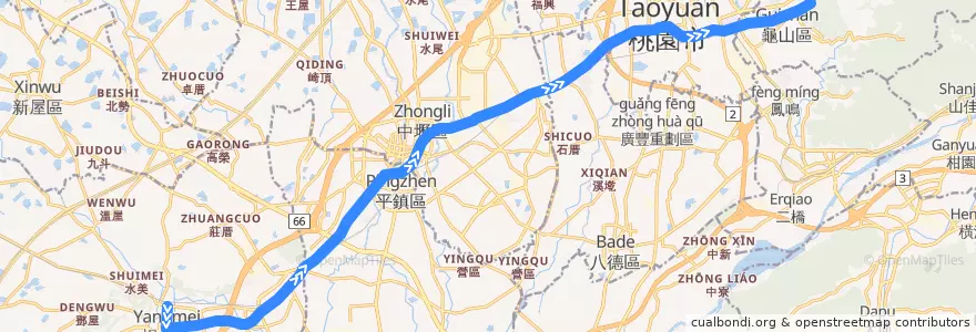 Mapa del recorrido 桃園市 301 楊梅→龜山 de la línea  en Taoyuan.