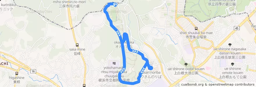 Mapa del recorrido サバンナ号 de la línea  en 旭区.