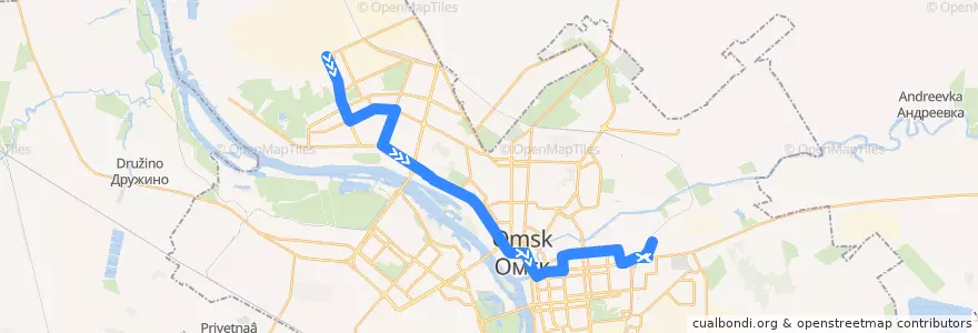 Mapa del recorrido Автобус №59 : Омский нефтеперерабатывающий завод - Биофабрика de la línea  en городской округ Омск.