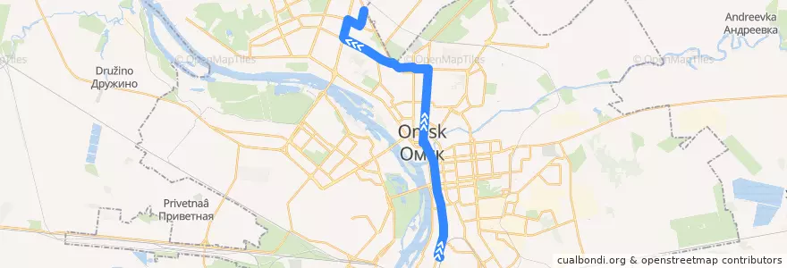 Mapa del recorrido Автобус №79 : Железнодорожный вокзал - Бархатовой de la línea  en городской округ Омск.