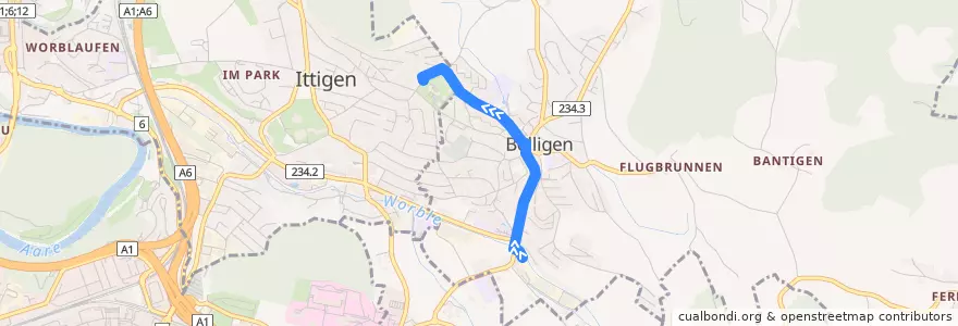 Mapa del recorrido Bus 47: Bolligen, Bahnhof => Ittigen, Mannenberg de la línea  en Bolligen.