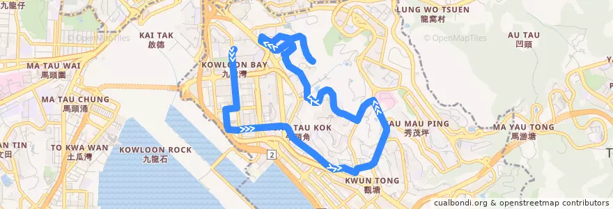 Mapa del recorrido Bus 28B (Kai Yip - Choi Fook) de la línea  en 觀塘區 Kwun Tong District.