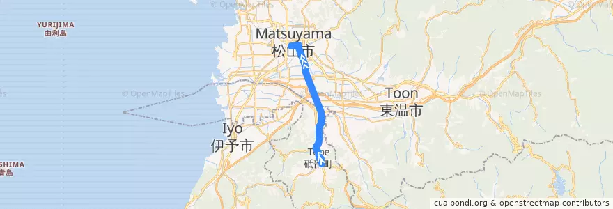Mapa del recorrido 森松・砥部線 (松山市駅 - 大街道口 - えひめこどもの城) de la línea  en 爱媛县.