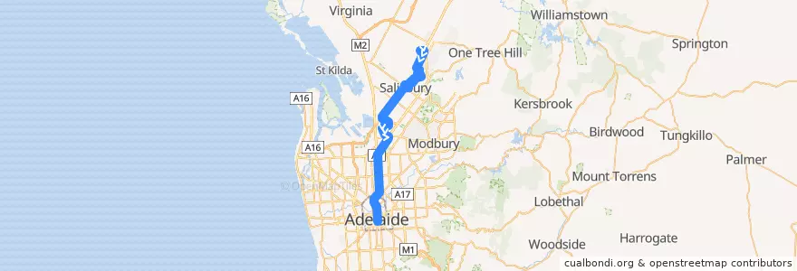 Mapa del recorrido 224 - Elizabeth Interchange to City via Mawson Interchange de la línea  en Adelaide.