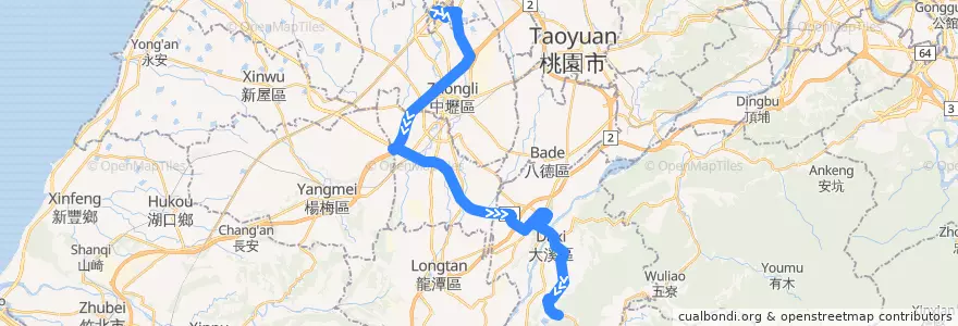 Mapa del recorrido 501 台灣好行大溪快線(往程) de la línea  en Taoyuan.