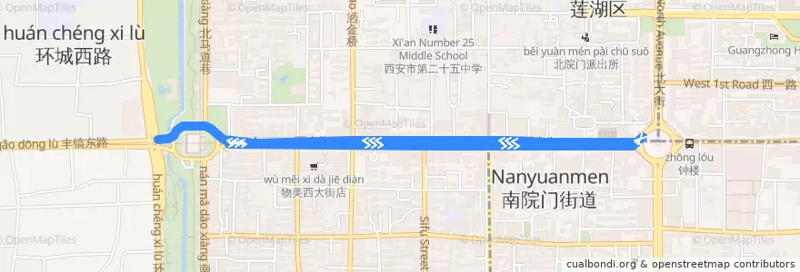 Mapa del recorrido K45 de la línea  en 莲湖区 (Lianhu).