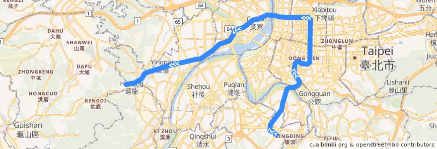 Mapa del recorrido 台北捷運中和新蘆線(迴龍逆向) de la línea  en Nuova Taipei.