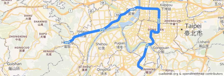 Mapa del recorrido 台北捷運中和新蘆線(迴龍順向) de la línea  en Nuevo Taipéi.