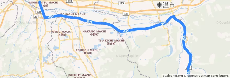 Mapa del recorrido 拝志線 (上林皿ヶ嶺登山口 - 森松) de la línea  en 爱媛县.