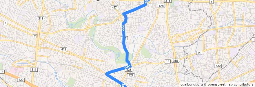 Mapa del recorrido 松ノ木線 de la línea  en 杉並区.