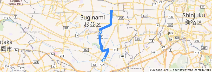 Mapa del recorrido 松ノ木線 de la línea  en Suginami.