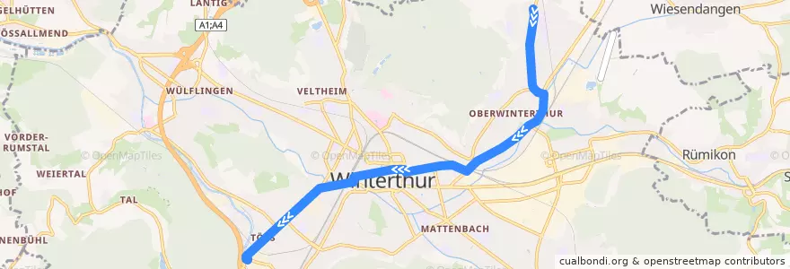 Mapa del recorrido Bus 1: Oberwinterthur → Töss de la línea  en Winterthur.