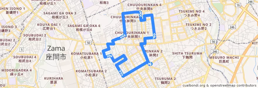 Mapa del recorrido 大和市コミュニティバス やまとんGO 中央林間西側地域 右回り de la línea  en 大和市.