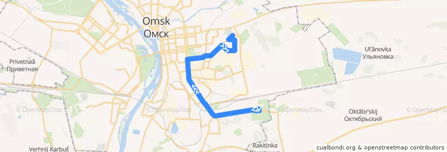 Mapa del recorrido Автобус №26 : пос. Булатова - пос. Чкаловский de la línea  en городской округ Омск.
