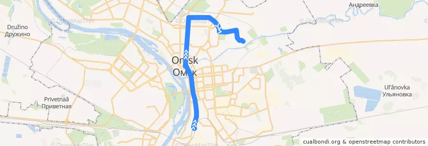 Mapa del recorrido Автобус №46 : Железнодорожный вокзал - Кирпичный завод de la línea  en городской округ Омск.