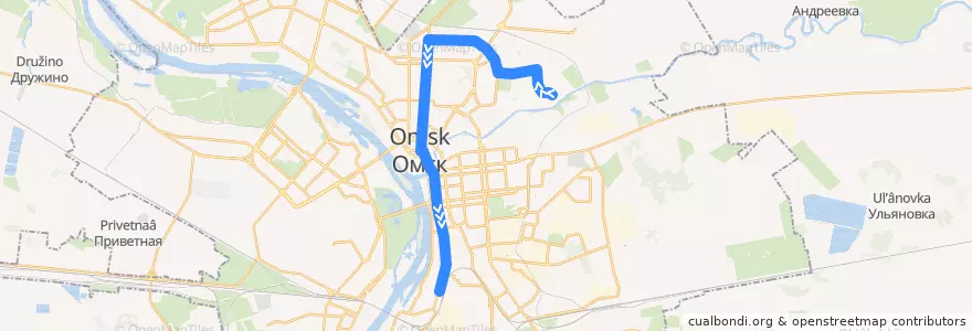 Mapa del recorrido Автобус №46 : Кирпичный завод - Железнодорожный вокзал de la línea  en городской округ Омск.