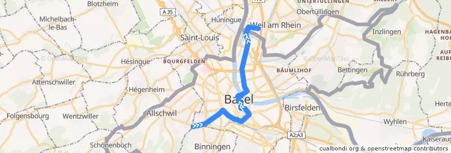 Mapa del recorrido Tram 8: Neuweilerstrasse => Weil am Rhein de la línea  en Basileia.