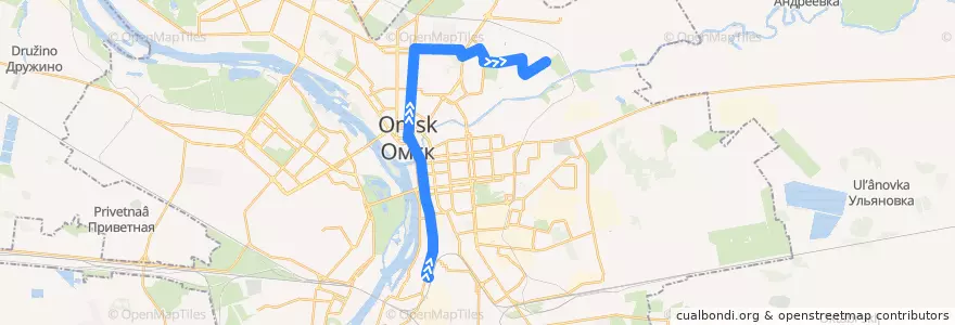 Mapa del recorrido Автобус №51 : Железнодорожный вокзал - СНТ Берёзка de la línea  en городской округ Омск.