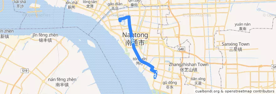 Mapa del recorrido 22路: 新开 => 环西文化广场 de la línea  en 崇川区.