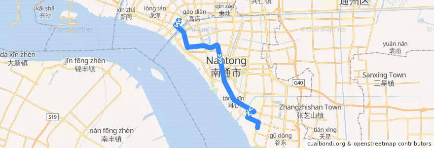 Mapa del recorrido 13路: 黄海路江海大道口 => 新开 de la línea  en 崇川区.