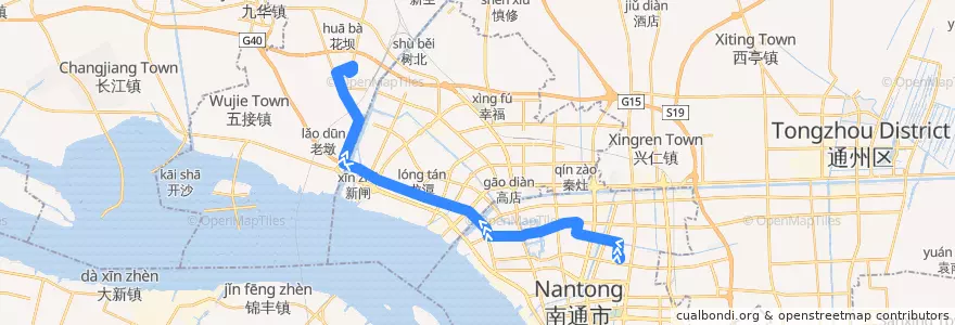 Mapa del recorrido 10路: 东站公交回车场 => 平潮·肿瘤医院 de la línea  en 南通市.