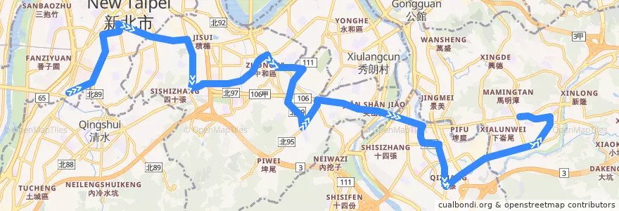 Mapa del recorrido 新北市 796 板橋-木柵 (往程) de la línea  en Neu-Taipeh.